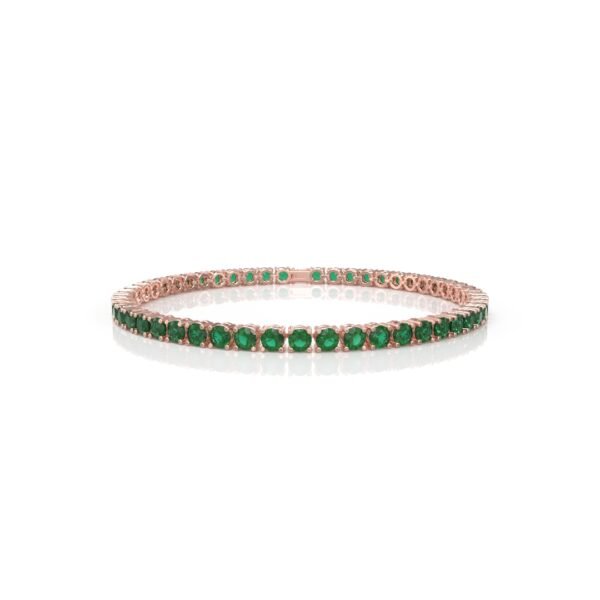 18K Gold Natural Emerald Tennis Bracelet (3.85 MM) - Image 3