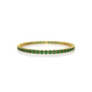 7.52 ct 18K Gold Natural Diamond Emerald Tennis Bracelet (18cm) – 3.5MM Round Cut Green Gemstone Luxury Bracelet Dubai UAE