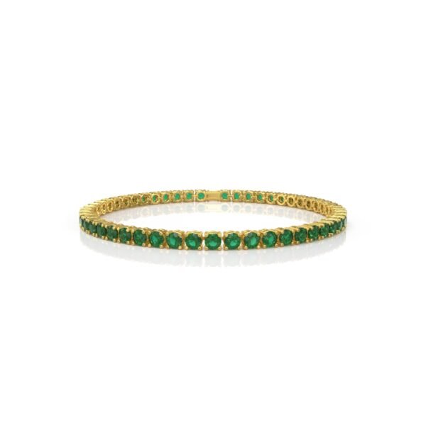 18K Gold Natural Emerald Tennis Bracelet (3.85 MM) - Image 2