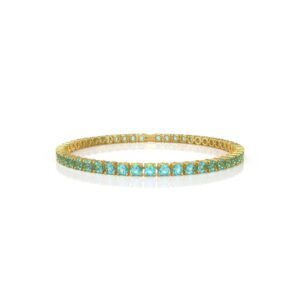 10.32 ct 18K Gold Natural Diamond Aquamarine Tennis Bracelet (18cm) – 4MM Round Cut Blue Gemstone Luxury Bracelet Dubai UAE