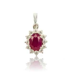 Ruby Diamonds Oval Pendant in 18K White Gold