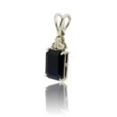 Blue Sapphire Trio Diamonds Emerald-cut Pendant in 18K White Gold