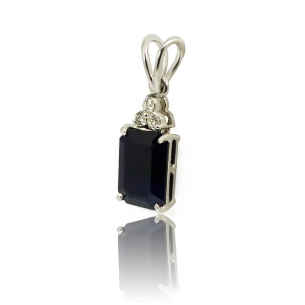Blue Sapphire Trio Diamonds Emerald-cut Pendant in 18K White Gold - Image 2
