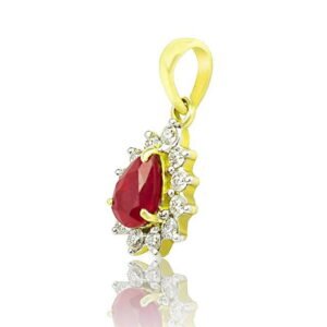 Ruby Diamond Pear-Cut Pendant in 18K Yellow Gold – Luxury Ruby Pendant Dubai, UAE