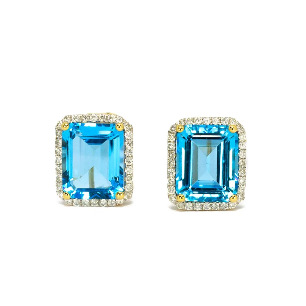 emerald-cut blue topaz diamond earrings 18k gold