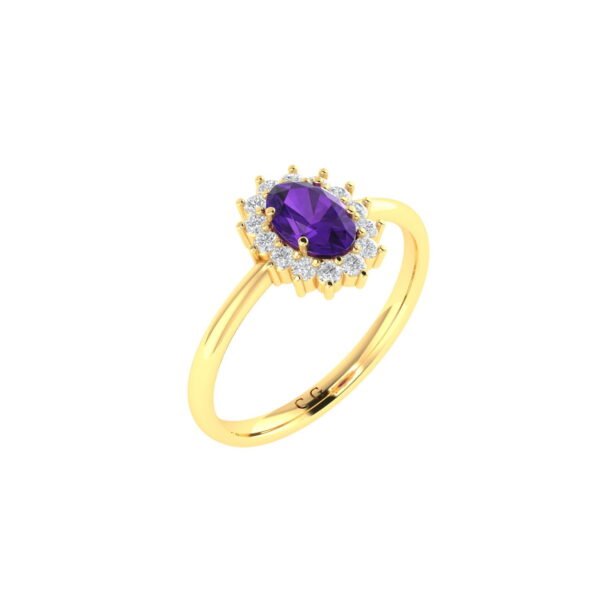 Diana Oval Amethyst and Sparkling Diamond Ring in 18K Gold (0.23ct) - Image 2