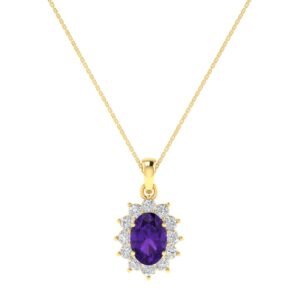 Diana Oval Amethyst and Sparkling Diamond Pendant in 18K Gold (0.23ct)