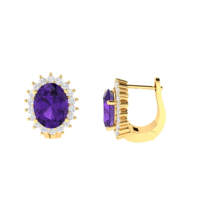 Diana Oval Amethyst and Shimmering Diamond Earrings in 18K Gold (1.7ct)