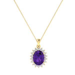 Diana Oval Amethyst and Sparkling Diamond Pendant in 18K Gold (0.85ct)