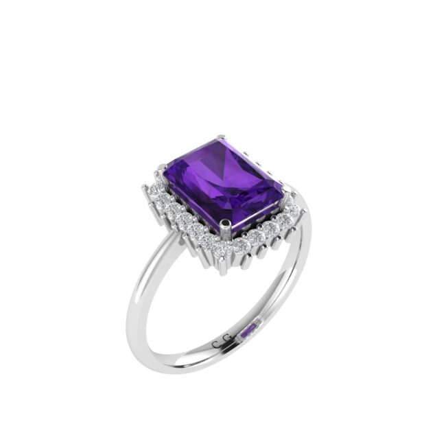 Diana Emerald-Cut Amethyst and Sparkling Diamond Ring in 18K White Gold (2.9ct)