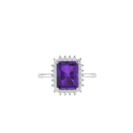Diana Emerald-Cut Amethyst and Sparkling Diamond Ring in 18K White Gold (2.9ct)