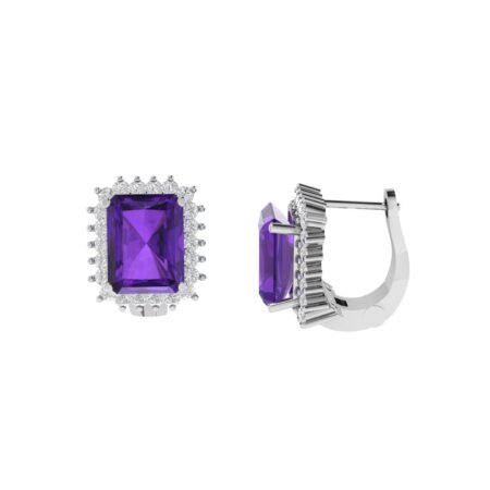 Diana Emerald-Cut Amethyst and Sparkling Diamond Earrings in 18K White Gold (5.8ct)