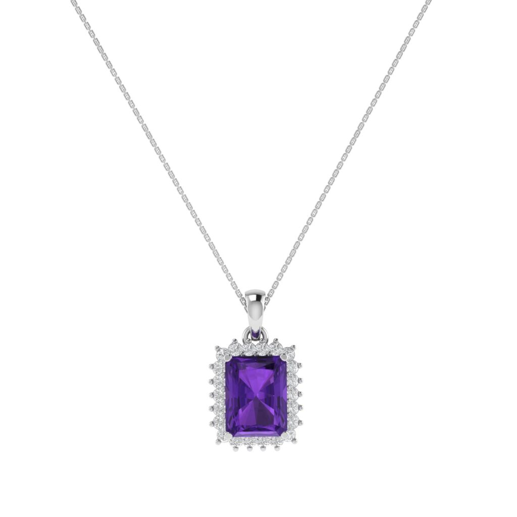 Diana Emerald-Cut Amethyst and Sparkling Diamond Pendant in 18K White Gold (2.9ct)