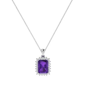 Diana Emerald-Cut Amethyst and Sparkling Diamond Pendant in 18K White Gold (2.9ct)