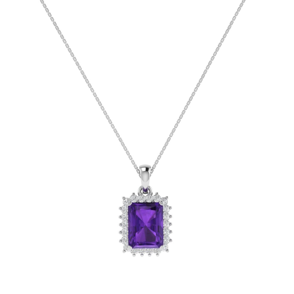 Diana Emerald-Cut Amethyst and Sparkling Diamond Pendant in 18K White Gold (2.9ct)