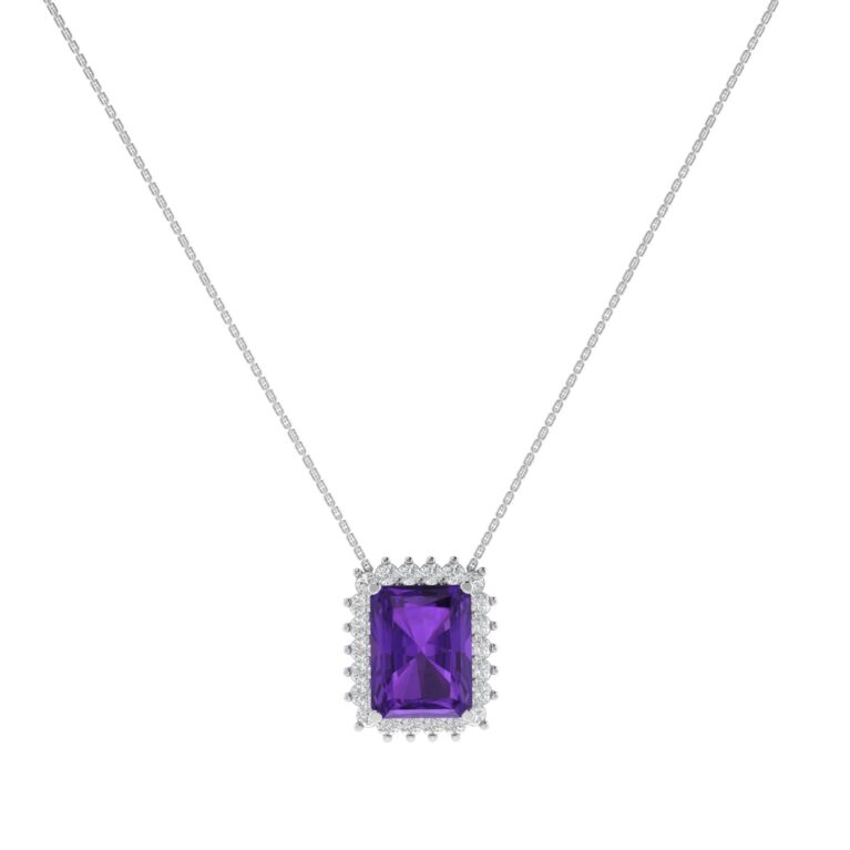 Diana Emerald-Cut Amethyst and Sparkling Diamond Necklace in 18K White Gold (2.9ct)