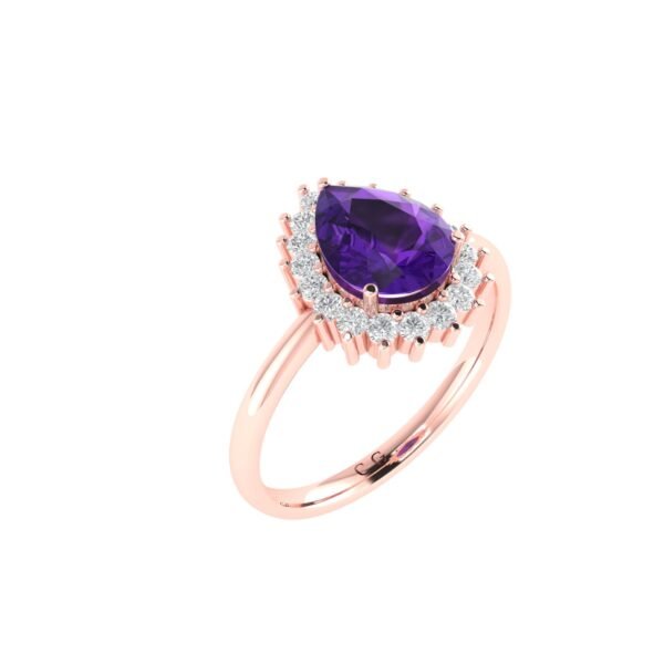 Diana Pear Amethyst and Radiant Diamond Ring in 18K Rose Gold (2.4ct)