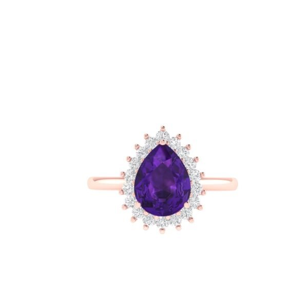 Diana Pear Amethyst and Radiant Diamond Ring in 18K Rose Gold (2.4ct)