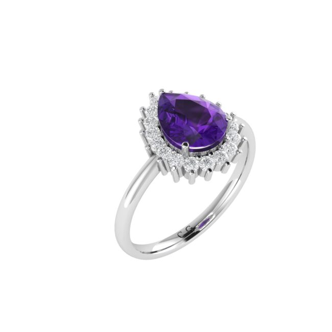 Diana Pear Amethyst and Radiant Diamond Ring in 18K White Gold (2.4ct)
