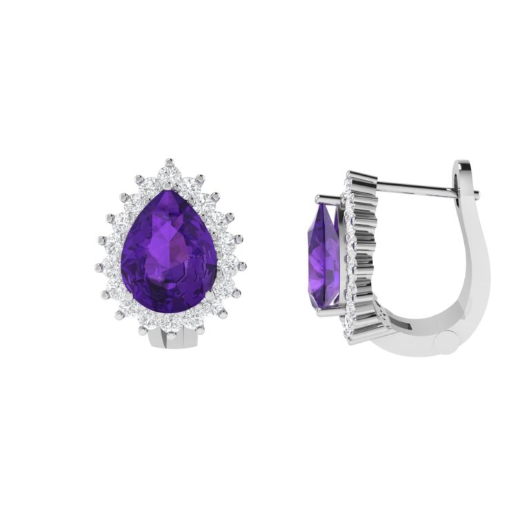Diana Pear Amethyst and Radiant Diamond Earrings in 18K White Gold (4.8ct)