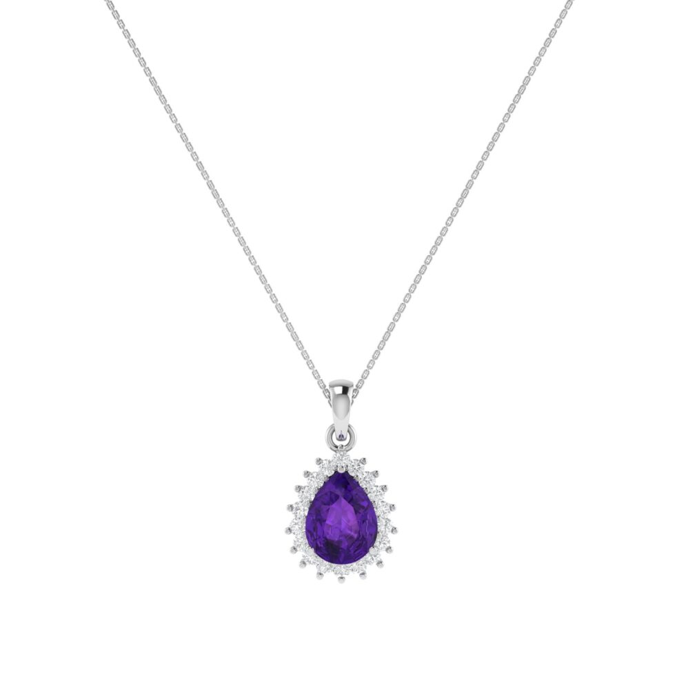 Diana Pear Amethyst and Radiant Diamond Pendant in 18K White Gold (2.4ct)