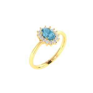 Diana Oval Blue Topaz and Glinting Diamond Ring in 18K Gold (0.27ct)
