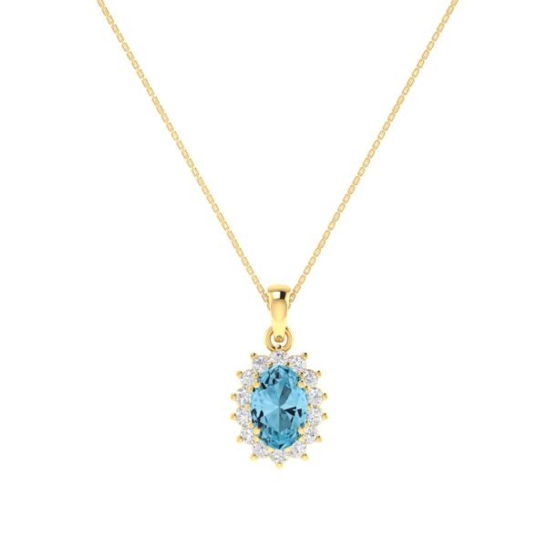 Diana Oval Blue Topaz and Glinting Diamond Pendant in 18K Gold (0.27ct)