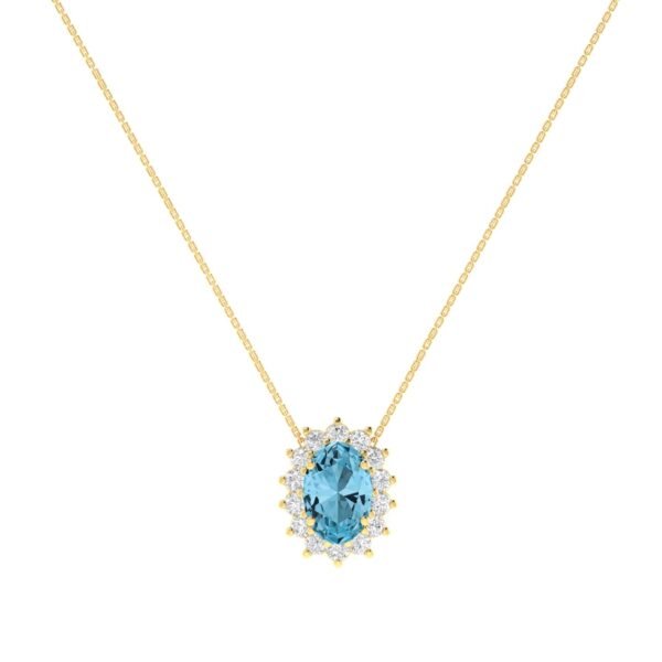 Diana Oval Blue Topaz and Glinting Diamond Necklace in 18K Gold (0.27ct)