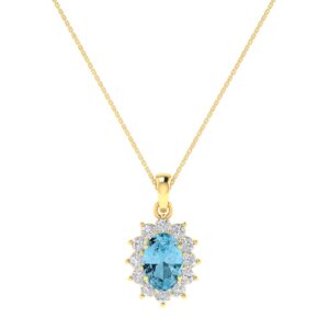 Diana Oval Blue Topaz and Glinting Diamond Pendant in 18K Gold (0.27ct)