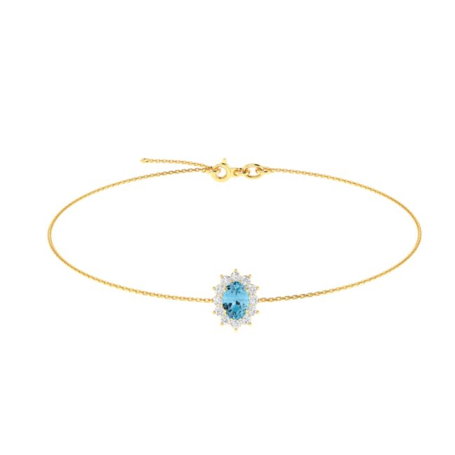 Diana Oval Blue Topaz and Glinting Diamond Bracelet in 18K Gold (0.27ct)