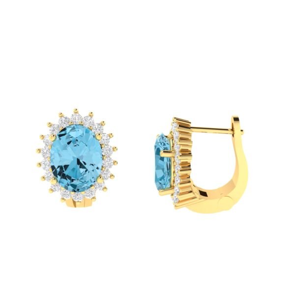 Diana Oval Blue Topaz and Glistering Diamond Earrings in 18K Gold (2.2ct)