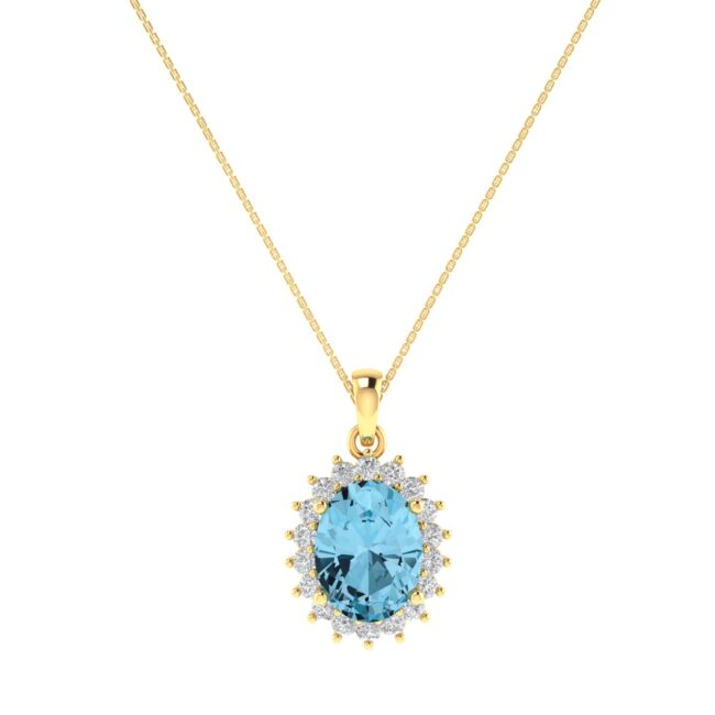 Diana Oval Blue Topaz and Glittering Diamond Pendant in 18K Gold (1.1ct)