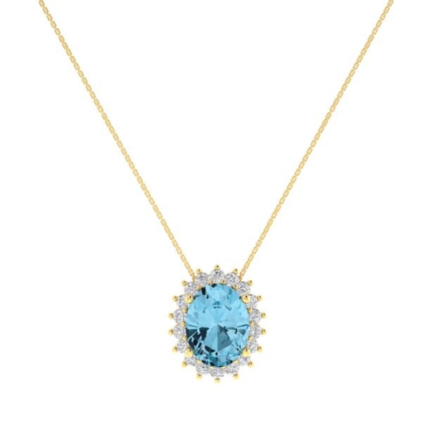 Diana Oval Blue Topaz and Glistering Diamond Necklace in 18K Gold (1.1ct)