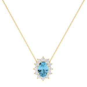 Diana Oval Blue Topaz and Glinting Diamond Necklace in 18K Gold (0.27ct)