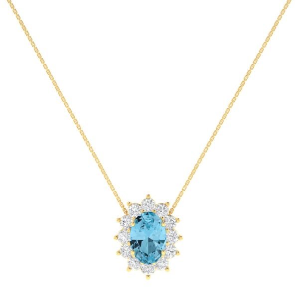 Diana Oval Blue Topaz and Glinting Diamond Necklace in 18K Gold (0.27ct)