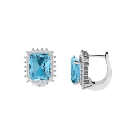 Diana Emerald-Cut Blue Topaz and Glinting Diamond Earrings in 18K White Gold (8ct)