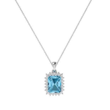 Diana Emerald-Cut Blue Topaz and Glinting Diamond Pendant in 18K White Gold (4ct)
