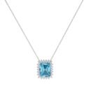Diana Emerald-Cut Blue Topaz and Glinting Diamond Necklace in 18K White Gold (4ct)