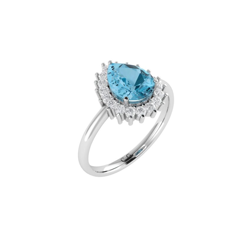 Diana Pear Blue Topaz and Ablazing Diamond Ring in 18K White Gold (3.5ct)