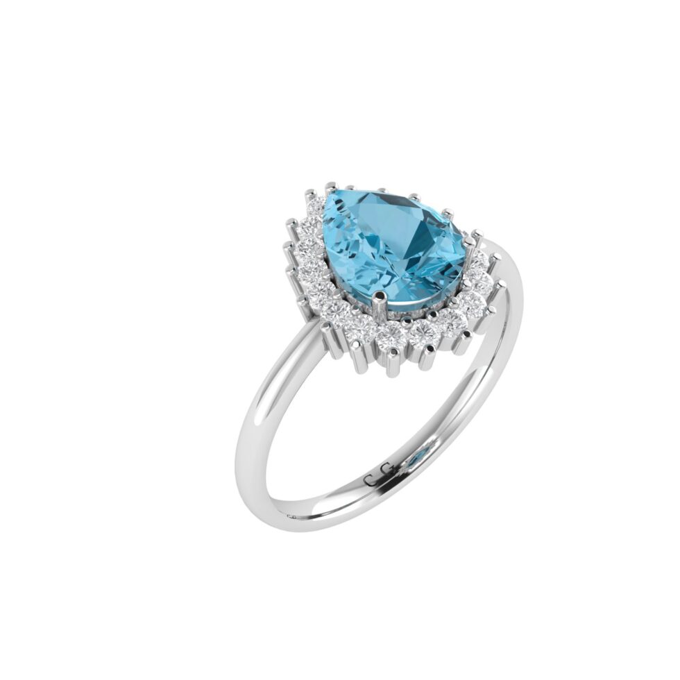 Diana Pear Blue Topaz and Ablazing Diamond Ring in 18K White Gold (3.5ct)
