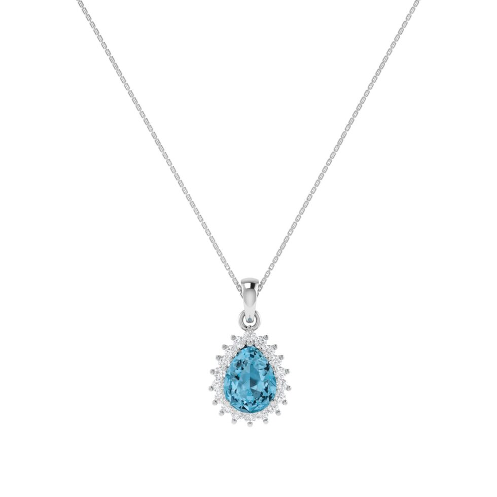 Diana Pear Blue Topaz and Ablazing Diamond Pendant in 18K White Gold (3.5ct)