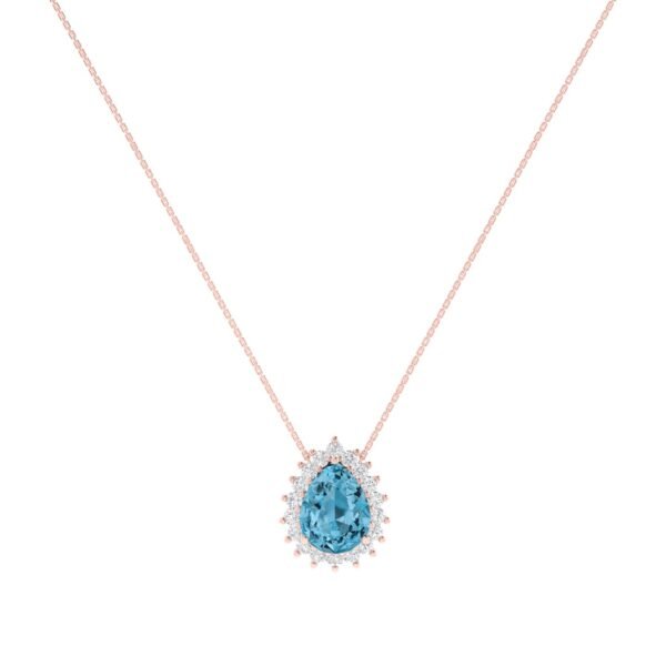 Diana Pear Blue Topaz and Ablazing Diamond Necklace in 18K Rose Gold (3.5ct)