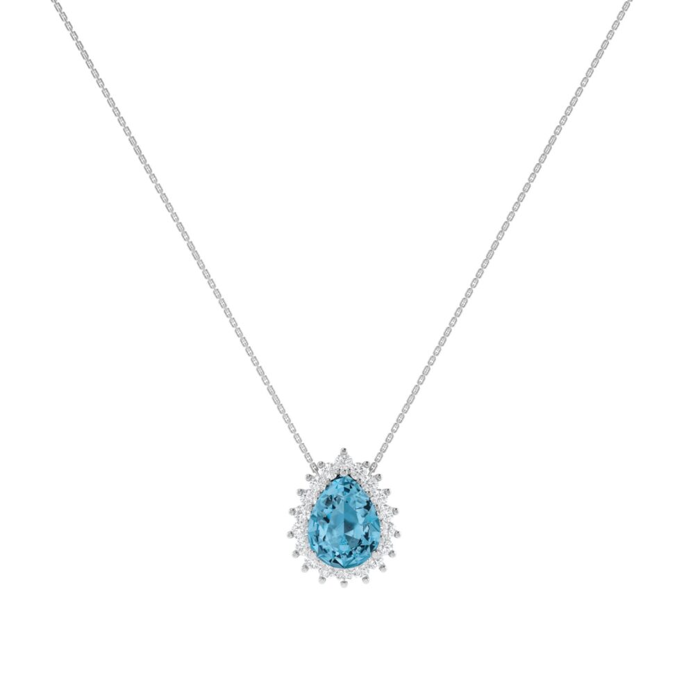Diana Pear Blue Topaz and Ablazing Diamond Necklace in 18K White Gold (3.5ct)
