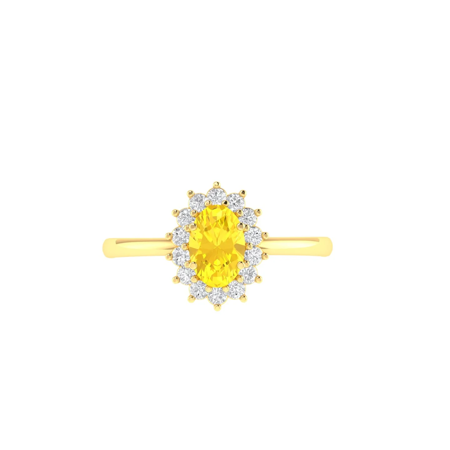 Oval citrine diamond ring in 18K gold Dubai Diana style halo gemstone ring UAE