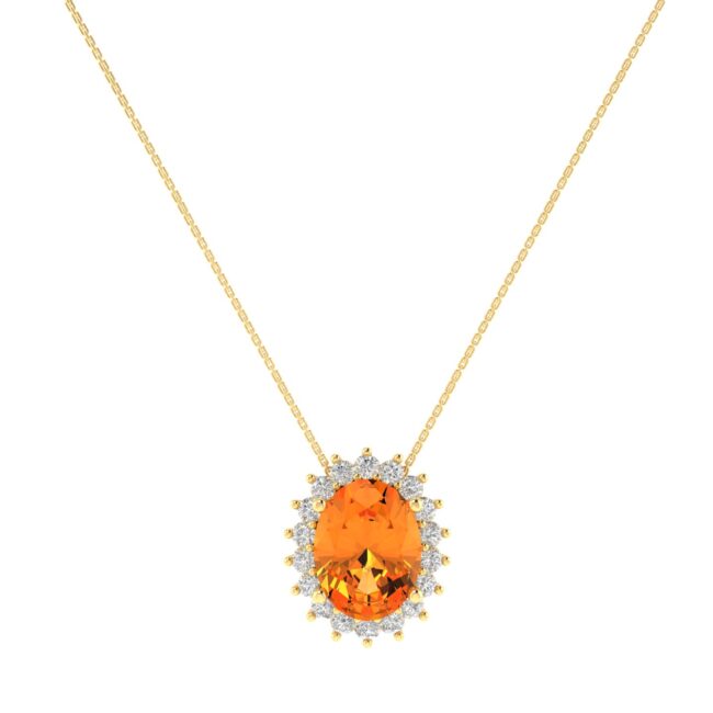 Diana Oval Citrine and Glowing Diamond Necklace in 18K Gold (0.85ct)