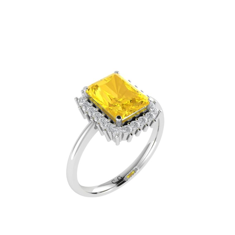 Diana Emerald-Cut Citrine and Flashing Diamond Ring in 18K White Gold (2.9ct)