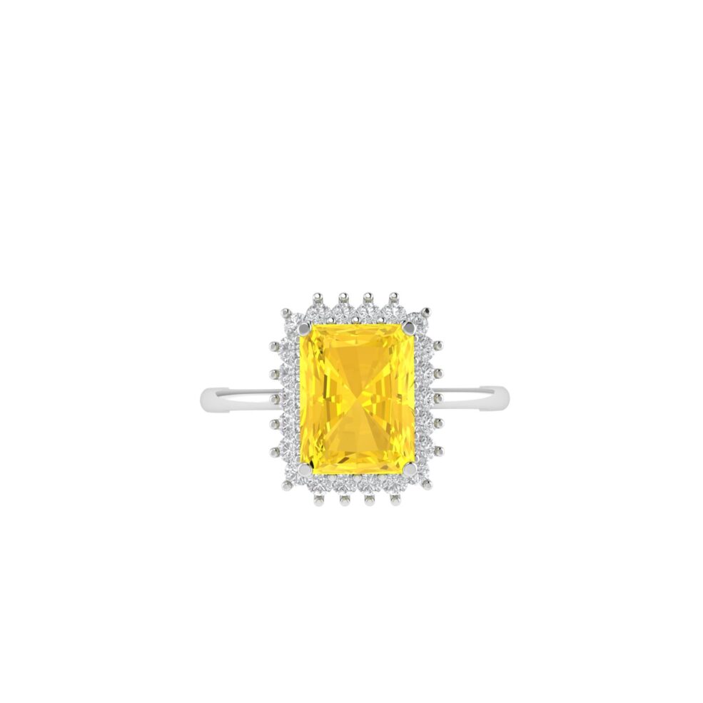 Diana Emerald-Cut Citrine and Flashing Diamond Ring in 18K White Gold (2.9ct)