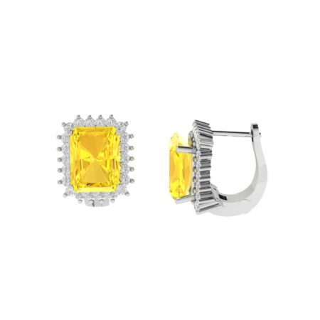 Diana Emerald-Cut Citrine and Flashing Diamond Earrings in 18K White Gold (5.8ct)