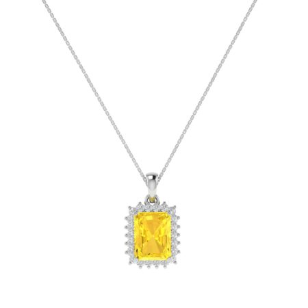 Diana Emerald-Cut Citrine and Flashing Diamond Pendant in 18K White Gold (2.9ct)