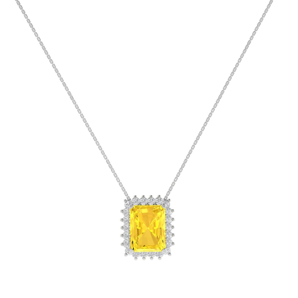 Diana Emerald-Cut Citrine and Flashing Diamond Necklace in 18K White Gold (2.9ct)